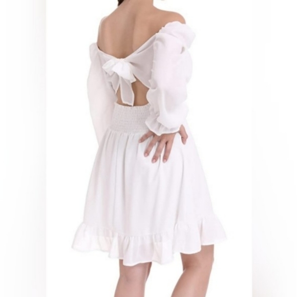 🌞Tie Back Lantern Long Sleeve Dresses Ruffle Off - Picture 2 of 3